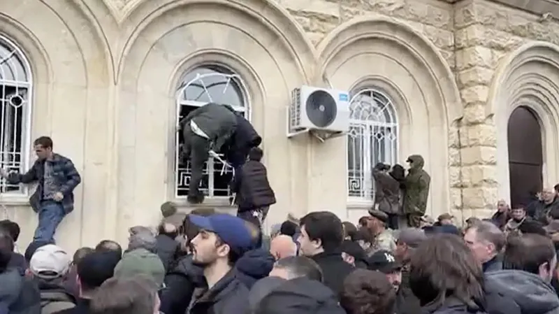 In occupied Abkhazia, protesters stormed the so-called parliament building